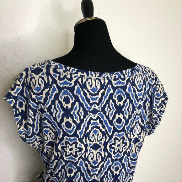 Boden blue and cream geometric print tie waist dress size 8L or 8 Long - Picture 10 of 15